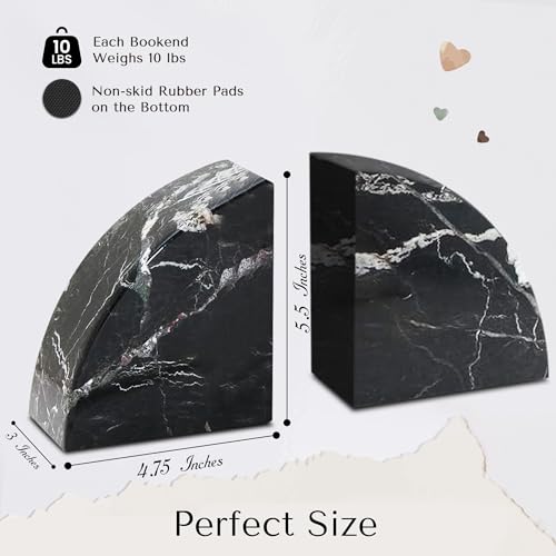 Modern Wedge Shaped Marble Bookends – Hand Carved, Polished Stone Bookends w/Non Slip Rubber Pads – Lightweight & Compact Decorative Bookends - Versatile, Luxury Book Organizer for Shelf & More - color: Black Zebra
