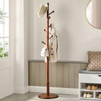VASAGLE Solid Wood Coat Rack, Free Standing Hall Coat Tree with 7 Hooks, 3 Height Options, for Coats, Hats, Bags, Purses, for Entryway, Hallway, Rubberwood Hooks and Pole, Dark Walnut URCR07WN - color: Dark Walnut, style: Round Base + Spherical Hooks