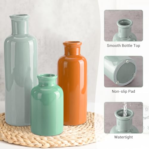 Small Ceramic Vase Set of 3, Boho Modern Flower Vase Room Decor, Farmhouse Decor, Vases for Your Kitchen, Bathroom, Bedroom, Living Room, Office&Shelf Centerpiece Table Decorations - color: Multicolor - 104