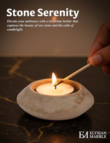 Tealight Candle Holders Set of 2 – Handcrafted Natural Marble Tea Light & Votive Holders, Decorative Stone Candle Holder Pair for Home Décor, Dining Table, Coffee Table & Wedding Decor - color: Travertine, size: 3" Inches