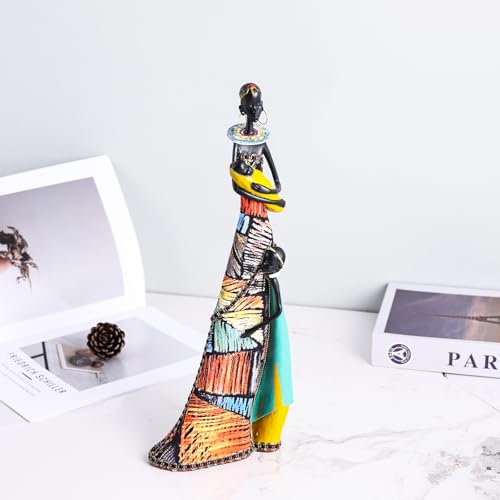 14.6" H African Art Statue for Home Decor, Colorful African American Women Sculpture Figurines - for Female Living Room Table Afrocentric Gifts for Women