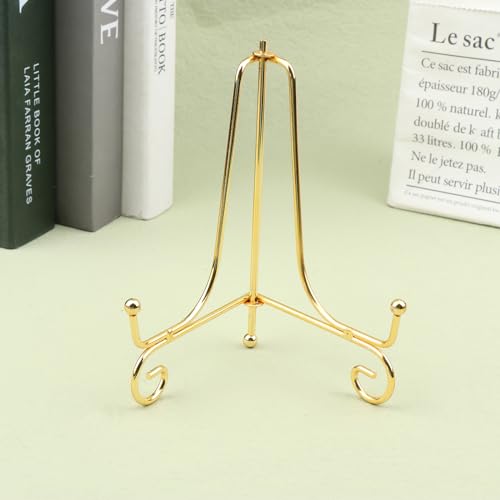 Gold Iron Display Stand Craft Bracket Book Holder Photo Pedestal Bowl Dish Frame Picture Plate Rack Easel Storage Decoration（6in） - size: Large