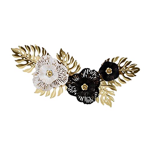 Flower Leaves Metal Wall Decor, Hollow Out Wall Sculpture Creative Luxury Iron Hanging Artwork for Office Home Decorations Party Living Room, Black White - color: Black White