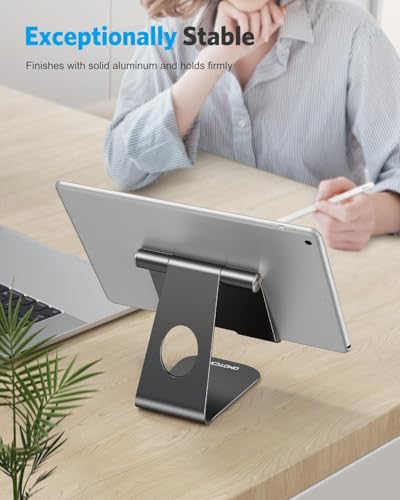 OMOTON Tablet Stand Holder Adjustable, T1 Desktop Aluminum Tablet Dock Cradle Compatible with iPad Air/Mini/Pro 11/12.9, iPad 10.2/9.7, Samsung Tab and More, Black - color: Black
