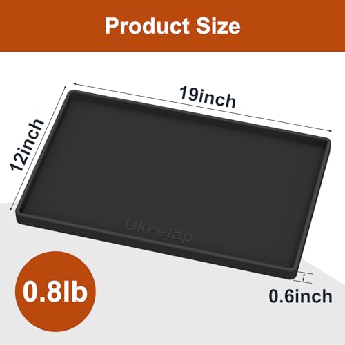 ukeetap Extra Thick Silicone Mat Waterproof with Raised Edge 19” x 12”, BPA Free Non-Slip Dog & Cat Food Mat, Feeding Mat for Food and Water Bowls, Spill Proof Mat to Protect Floors, Black - color: Black, size: 19" x 12"