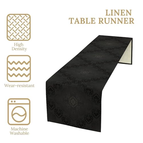 Gothic Vintage Damask Table Runner Antique Victorian Baroque Floral Design Bohemian Exotic Table Runners for Rustic Kitchen Dining Home Dining Table Decor 13x36in - color: Black, size: 13x36in