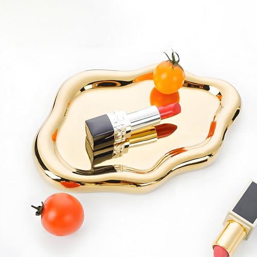 Ceramic Jewellery Dish Trinket Dish Jewelry Tray Cloud Shape Perfume Tray Rings/Earrings/Bracelets/Watch/Keys Tray for Valentine's Day//Mother's Day/Birthday Gift (Gold) - color: Gold