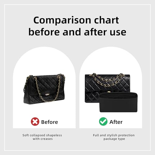 DGAZ Purse Organizer Insert，Silk Bag Organizer，Luxury Handbag & Tote Shaper Fits Chanel CF Bags - color: Black, size: Medium 25