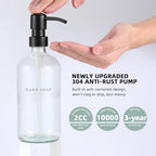 Glass Soap Dispenser - Dish Hand Soap Dispenser for Kitchen, Bathroom Soap Lotion Dispenser with 304 Rust Proof Pump, Tray, Clear Bottle/Black Pump - color: Clear Bottle/Black Pump + Tray + Funnel