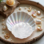 Glitter Glass Jewelry Dish Tray Sparkle Iridescent Seashell Shell Soap Dish Jewelry Organizer for Women Girls Jewelry Trays Jewelry Boxes and Organizers