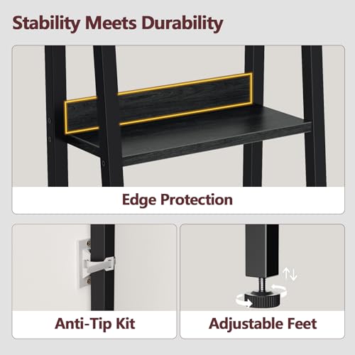 Furologee 6 Tier Ladder Shelf,Ladder Bookshelf with Drawer,Industrial Tall Bookcase,Storage Rack Organizer,Wood Metal Freestanding Shelves for Living Room, Home Office, Bedroom,Black Oak - color: Black Oak, size: 6-Tier, 15" W