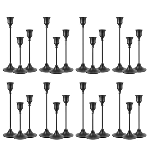 NLBTW Taper Candle Holders Bulk, Set of 24 Black Vintage Candle Sticks Holder Decor Home Decor Centerpieces for Table Festive Wedding Decorations - color: Black, size: 8 sets (24 pcs)