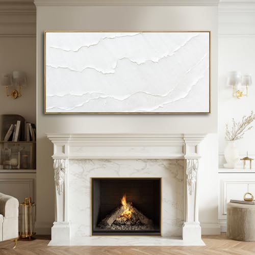 Contemporary White Abstract Hand-drawn Wall Art with Framed Large Canvas Ocean waves Painting for Living Room Bedroom Above Couch Decor 29"x58" - color: White, size: 58"L x 29"W