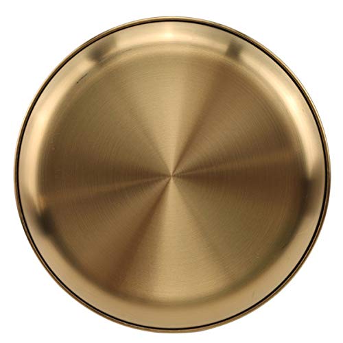 Stainless Steel Gold Plates 2 Set Round Dinner Dishes 7 Inch Metal Plates Great for Picnic,Outdoor Camping Plate,Shatterproof Dishwasher Safe - size: Gold 7 Inch