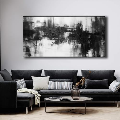 Abstract Wall Art Large Size Framed Home Artwork Decor Black and White Modern Minimalist Canvas Painting Living Room Decor for Bedroom Office Wall Decor 29"x58" - color: Black, size: 30"L x 60"W