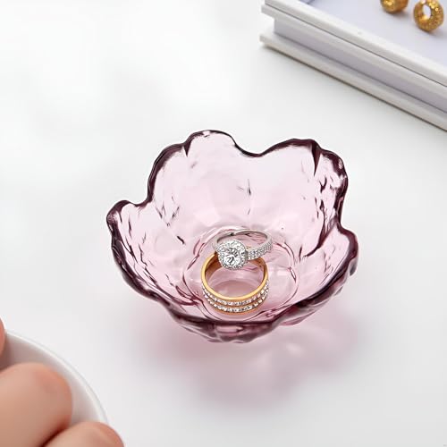 Amethyst Flower Ring Dish Jewelry Tray, Decorative Glass Trinket Dish, Modern Accent Tray for Vanity - color: Amethyst