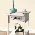 SOOWERY End Table with Charging Station, Narrow Side Table with Flip Top Cabinet and Fabric Drawer, Nightstand Bedside Tables for Small Spaces, Bedroom, Living Room, White - color: White