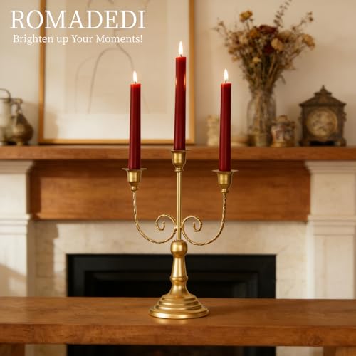 Romadedi Candelabra Gold Candle Holders - 3 Arm 11.8" Wedding Candlestick Holder for Theme Party Table Centerpiece Decor Dining Room Birthday Holiday Christmas - color: Gold-3 Arm, size: 1pc