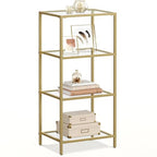 VASAGLE Bookcase, 4-Tier Bookshelf, Slim Shelving Unit for Bedroom, Bathroom, Home Office, Tempered Glass, Steel Frame, Metallic Gold ULGT28G - color: Metallic Gold, size: 4 Tiers (15.7"W x 37.4"H)