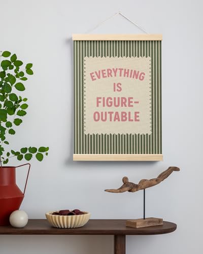 FGFK Everything Is Figureoutable Inspirational Wall Art Poster Hanger Frame, Retro Pink and Green Positive Affirmations Canvas Prints Framed Wall Decor for Home Classroom Office, 12x16 Inch - color: Retro Postcard-Pink and Green