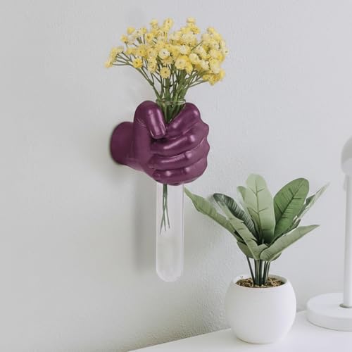 Purple Wall Sculptures, Hand Vases Home Decor, Wall Mount Art Sculpture, Unique Wall Art Statue, Funky Flower Vase Decorations, Modern Eclectic Hanging Decor,Glass Test Tube Vase(Purple) - color: Purple