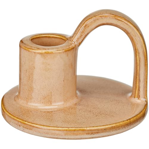 Ceramic Taper Candle Holders with Handle (Set of 2) – Tall Candlestick Holders for Table Decor Centerpieces, Rustic Home Décor, and Dinner Table Styling Tan - color: Tan