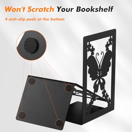 Aertiavty Butterfly Bookends 2 Pcs, Large Heavy Duty Metal Bookends for Shelves, Non-Skid Book Ends Decorative for Heavy Books, Book Holder for Home Office, Morden Book Stopper 7.9"x 4" x 5", 1 Pair - style: Butterfly Style
