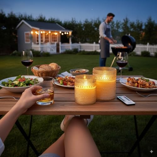 VENTA Beyond The Flame Mesmerizing Dotted Glass Candles | Set of 2 Ivory LED Pillars | Create a Magical, Worry-Free Glow with Remote & Timer | Perfect for Home, Holiday & Wedding Ambiance - color: Dotted Glass Ivory