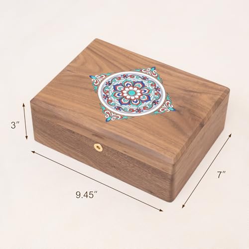KINTNESS Black Walnut Wooden Jewelry Box with Lock - Large Jewelry Organizer for Women with Dimensional Color Art Finish Design, Jewelry Safe with Key for Bracelet, Necklace - style: Dimensional Color Art Finish-Big