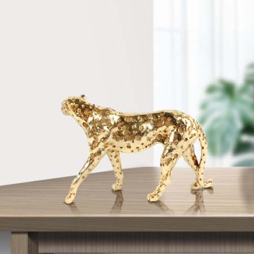 Luxury Resin Leopard Animal Figurine - Realistic Sculpture Home Decor for Living Room, TV Cabinet, Gold Accent Ornament (Leopard)