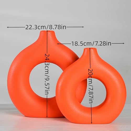 Modern Donut-Shaped Decorative Vases, Handmade Minimalist Boho ins Style, Modern Vase for Home Decor for Wedding Dinner Table Party Living Room Office Bedroom (Orange, Extra Large + Large) - color: Orange, size: Extra Large + Large