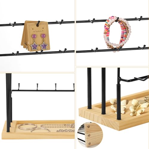 Jewelry Display for Vendors,6 Tiers 42 Hooks Earring Rack Display Holder Stand, Earring Organizer Holder for Necklaces Rings Bracelets Keychains,Jewelry Display for Selling with Earrings Cards-Black - color: Black