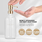 Glass Soap Dispenser - Dish Hand Soap Dispenser Set for Kitchen, Bathroom Soap Lotion Dispenser with 304 Rust Proof Pump, Tray, Clear Bottle/Gold Pump - color: Clear Bottle/Gold Pump + Tray + Funnel