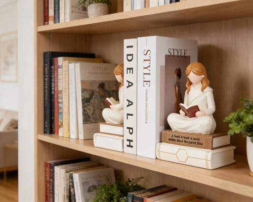 Reading Thinker Figurine Bookend - Handcrafted Book Lover Gifts, Aesthetic Figurine Decor for Bookshelf Desk Office Living Room, Perfect for Women Readers, Graduates, Students, Teachers