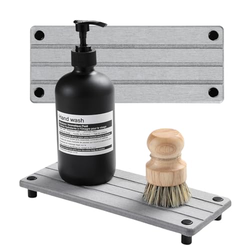 Razborci 2 Pack Fast Drying Water Absorbing Diatomite Stone Mat Tray for Kitchen & Bathroom Counter - Instant Dry Sink Caddy Organizer - Vanity Holder for Soap, Sponge – Light Gray 10" x 4" - color: 2 Pack - Gray, size: 10" x 4" x 1"