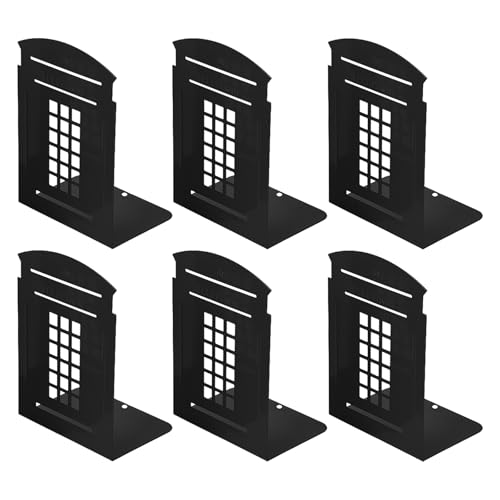 MerryNine 6 Pack Book Ends, Metal Bookends for Shelves, Telephone Booth Decorative Bookends, Non Skid Heavy Bookends, Book, Magazine or CD Organizers for Home and Office (Black-6pcs) - color: Black
