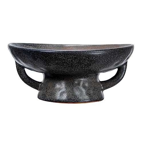 Creative Co-Op Stoneware Bowl with Handle and Base, Black Reactive Glaze - color: Black, size: 8.0" Round x 3.75" Tall