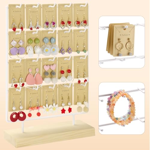 Earring Display Stand for Selling 4 Tier 20 Hooks Wood Earring Display Rack Holder for earings necklaces rings bracelets keychains (White) - color: White