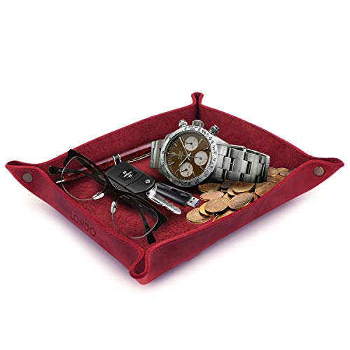 Londo Genuine Leather Tray Organizer - Practical Lightweight Water Resistant Computer Table Desk Storage Box for Wallets, Watches, Keys, Coins, Cell Phones and Office Equipment - color: Red