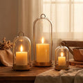 15"&9"&7" Hurricane Glass Candle Holders Set of 3, Metal Candle Holder with Handmade Glass Dome in Brass, Hanging Versatile Hurricane Glass Candle Holders for Pillar Candles (Candles Not Including)