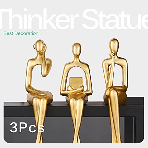 3pcs Gold Decor Thinker Statue, Resin Abstract Man Cutout Art Action Statue Coffee Table Decor for Home Living Room Study Office Bookshelf Ornament