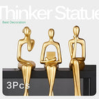 3pcs Gold Decor Thinker Statue, Resin Abstract Man Cutout Art Action Statue Coffee Table Decor for Home Living Room Study Office Bookshelf Ornament
