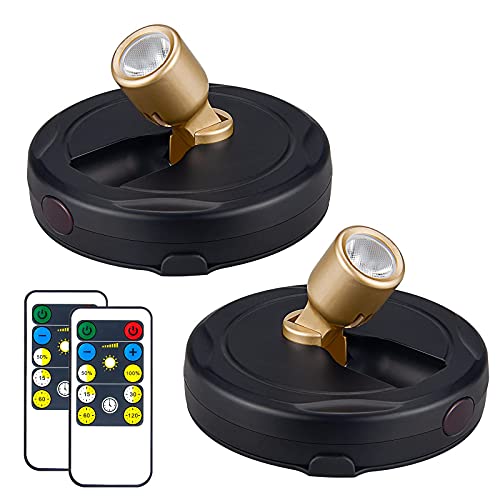 HAMVIDNE Wireless LED Spotlight, Battery Powered Picture Lights, Uplighting Indoor, Puck Lights with Remote, Stick Spot Light for Wall Art Display Dartboard Painting Artwork Accent Closet-Gold - color: Black Gold, size: 2 Pack