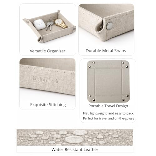UnionBasic Small Valet Tray, Jewelry Tray for Rings Watches Earrings, Entryway Catchall Caddy for Coins Keys Change, Nightstand Bedside Valet Holder, Trays for Electronic Gadgets, Beige - color: Beige, size: 5.4" x 5.4" x 1.6"