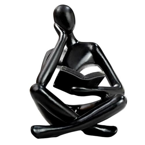 Gold Reading Women Statue, Thinker Sculptures, Abstract Art Ornament, Modern Aesthetic Figurine Decoration, Suitable for Home Living Room Bedroom Office Shelf Table Desk Bookshelf Decor (Black Left) - color: Black Left, size: Large