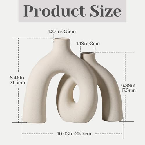CEMABT Modern Nordic Boho Vase Set - Elegant Beige Matte Ceramic Home Decor for Living Room, Bookshelf, Mantel, Entryway Table & Console Décor | Shelf Decorations Easter Gift - color: Beige-1