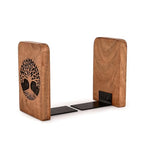 Kaizen Casa Bookends Iron & Acacia Wood Book Holders for Heavy Books - Fancy Modern Decorative Book Accessories (4" X 4" X 6") (Set of 2)