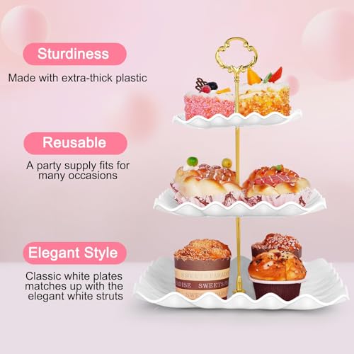 5 Pcs Dessert Display Stands, 2pcs Dessert Stands 3 Pcs Tray, Pink Dessert Display Stands, Treat Table Displays Set for Wedding Baby Shower Tea Party, Ease of Cleaning and Assembly - color: Pink