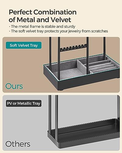 SONGMICS Necklace Holder, Jewelry Stand Holder Organizer, Jewelry Display with Metal Frame, Velvet Tray,Earring Bracelet Holder, for Gift Idea, 4.5 x 7.7 x 12.1 inch, Ink Black UJJS021B01 - color: Ink Black, size: 4.5"D x 7.7"W x 12.1"H
