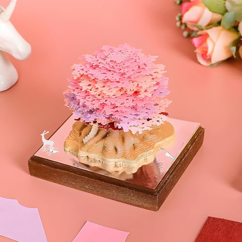 3D Creative Time Piece Calendar 2026 Desk Daily Calendar Decoration with Acrylic Case, Paper Sculpture Non-stick Notes, Paper Carving Art Craft Chirstmas Gift (Tree House)